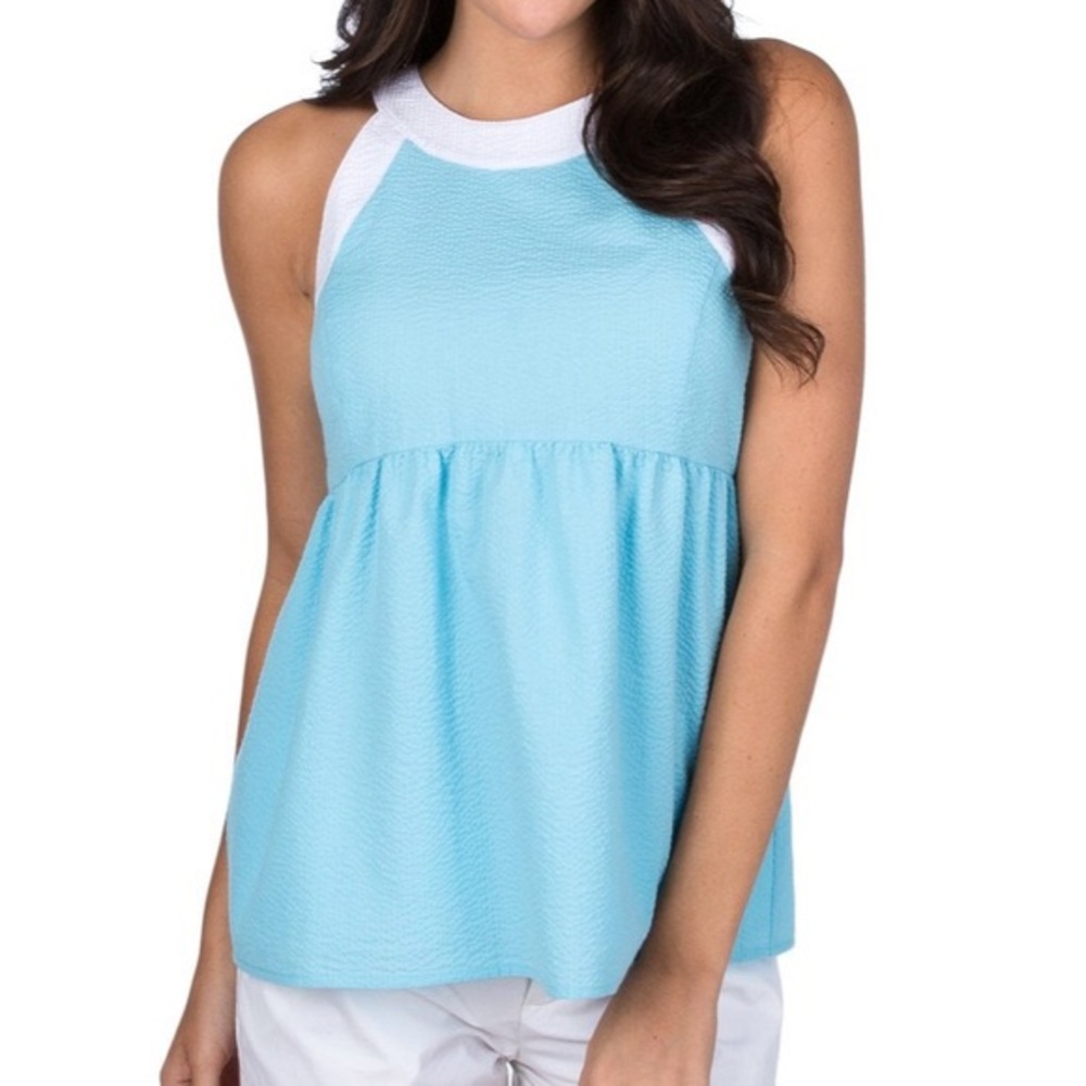 Lauren James powder blue Layla Peblum top nwt multiple sizes